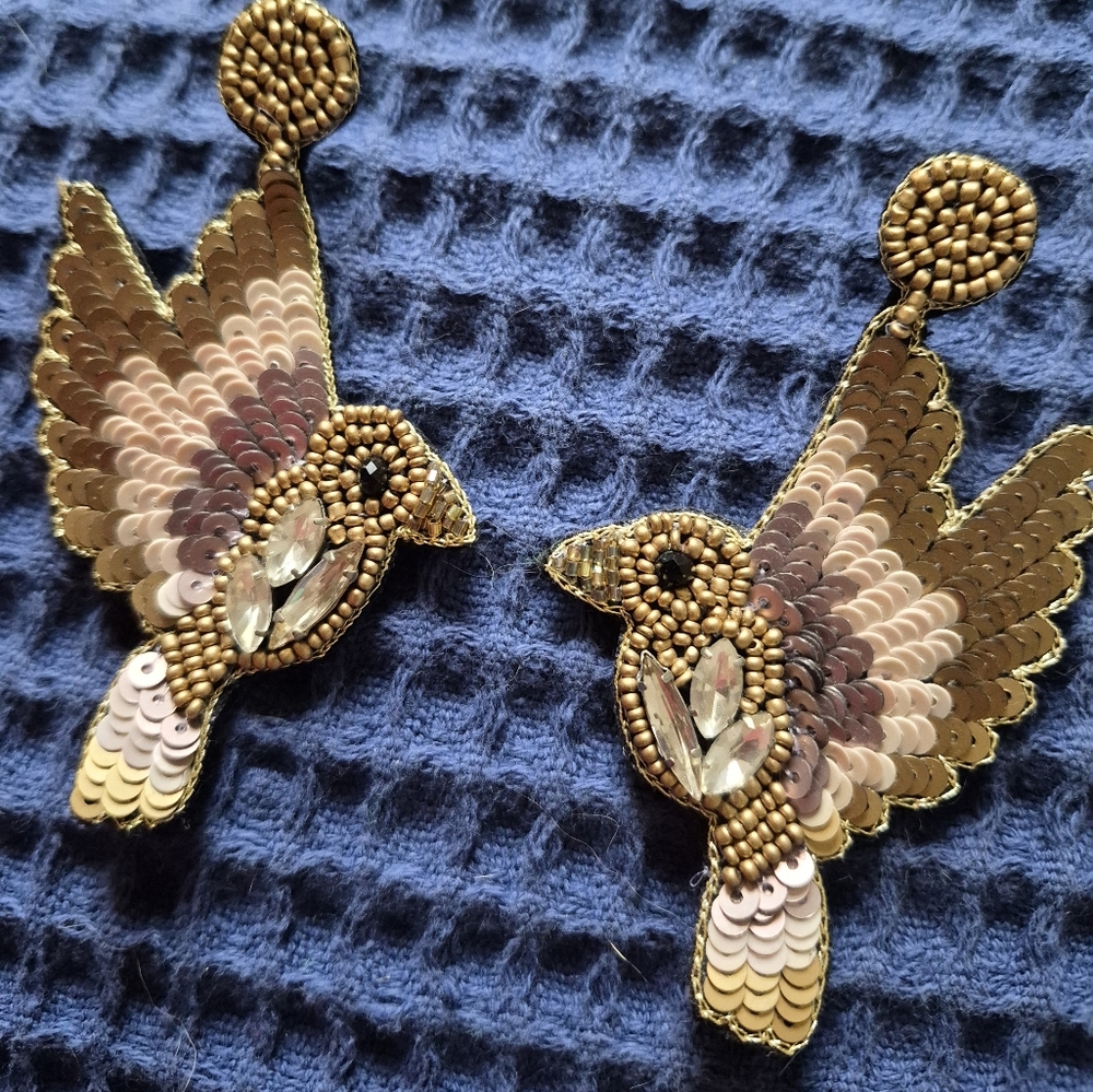 Elegant Gold and Brown Bird Earrings
